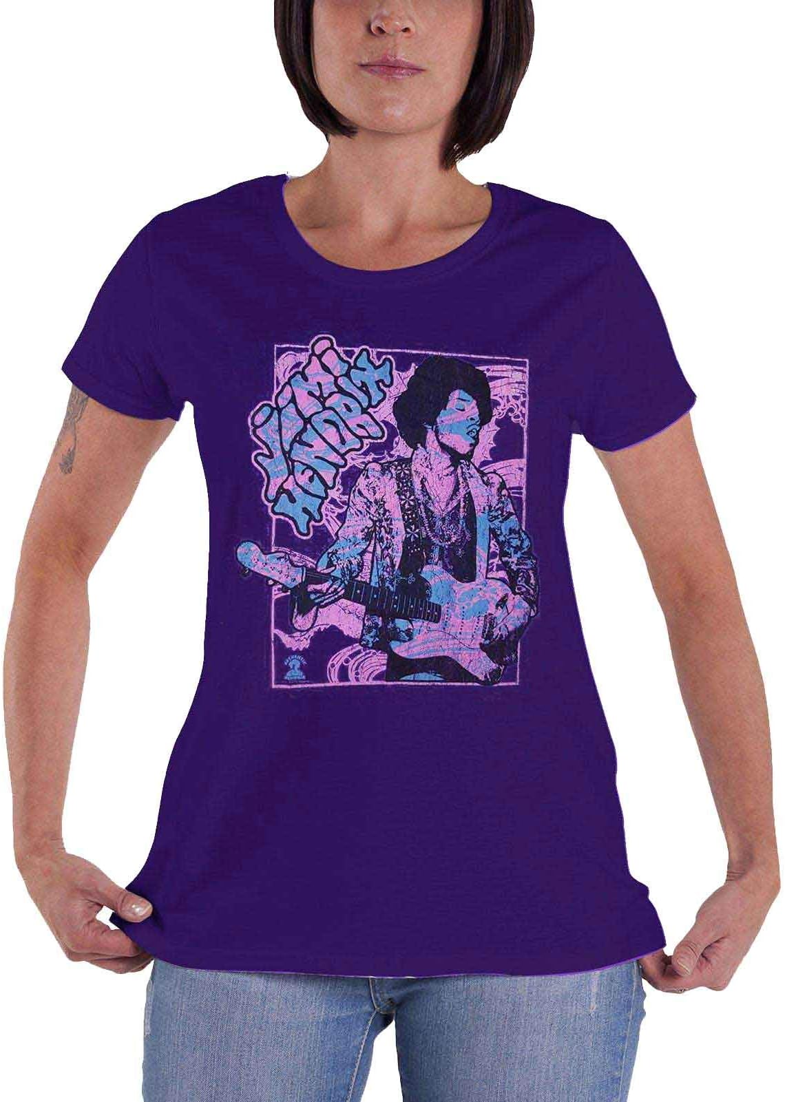 Jimi Hendrix Official Womens Experience T Shirt Groove Skinny Fit Retro Purple