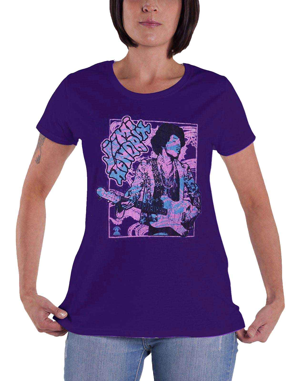 Jimi Hendrix Official Womens Experience T Shirt Groove Skinny Fit Retro Purple