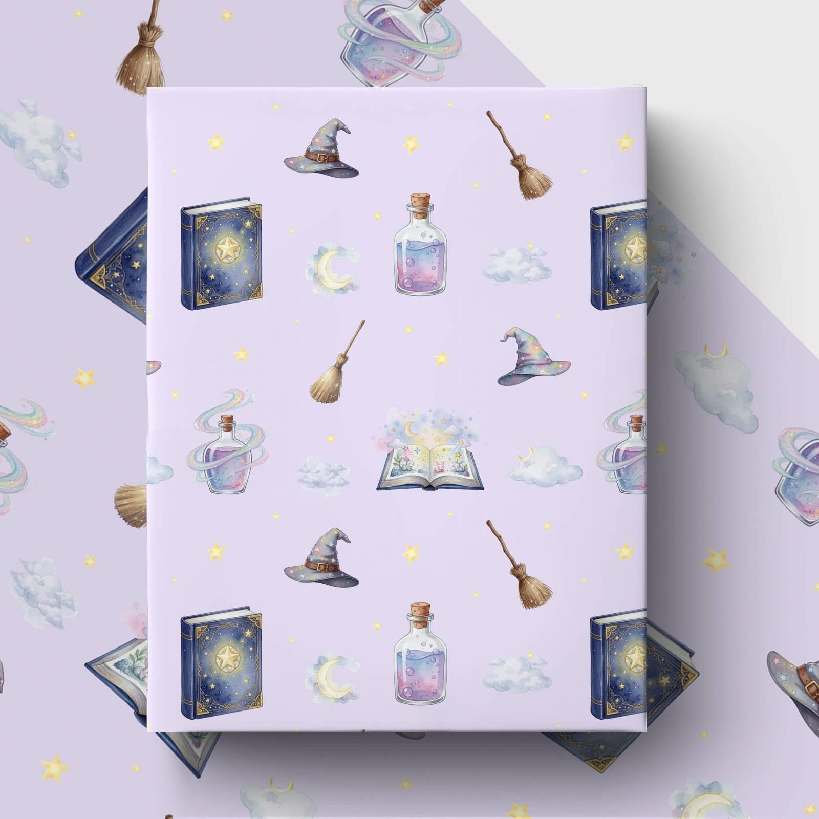 GleeWrap Magic Wrapping Paper, 4 Sheets Witch Wizard Theme Gift Wrap for Birthday, Witch-Themed Party and Craft Decoration, 50 x 70cm — image 1