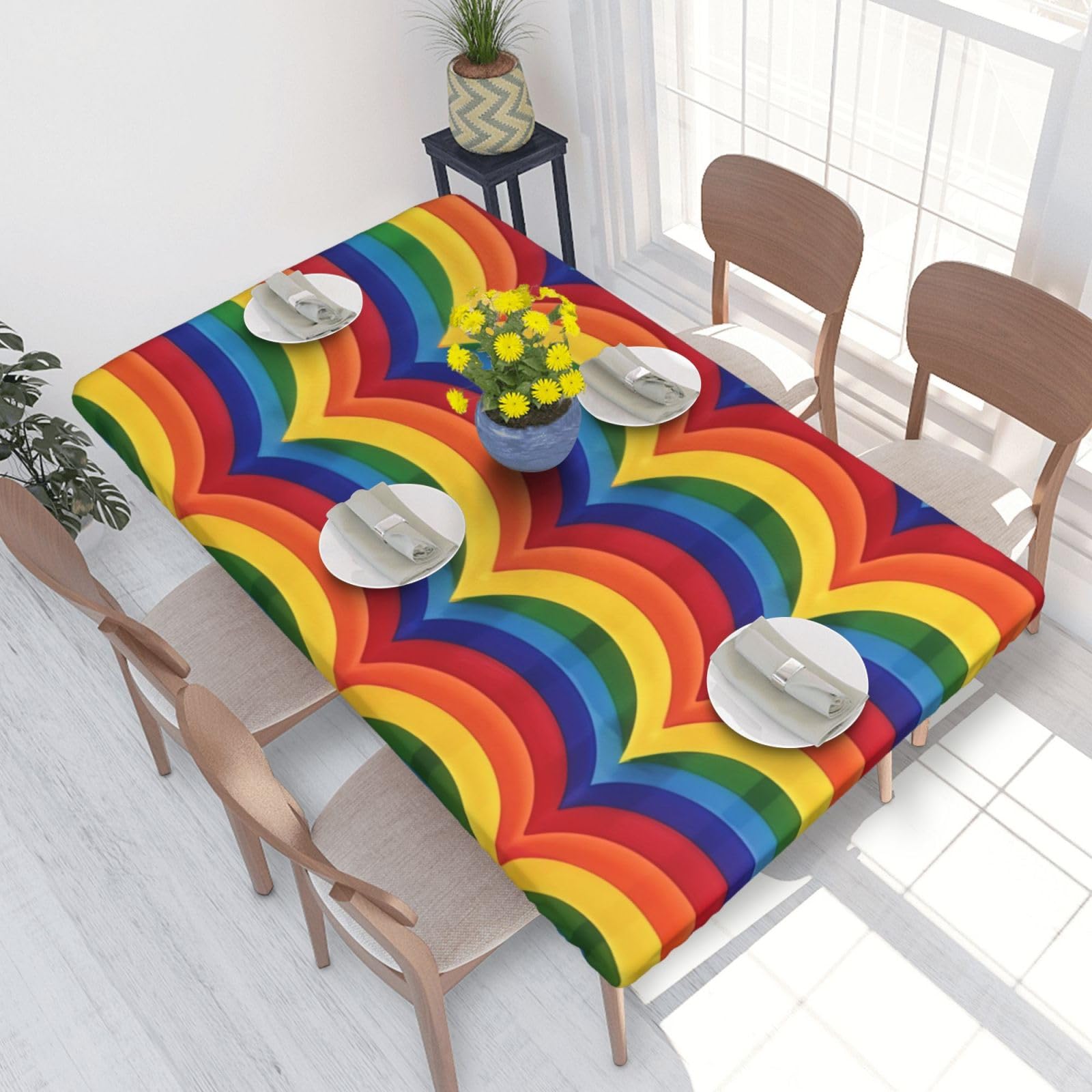 WPKJU Rainbow Pattern Printed Tablecloths 4ft Rectangular Table Covers Washable Polyester Decorative Table Cloth for Dining Table Picnic Wedding