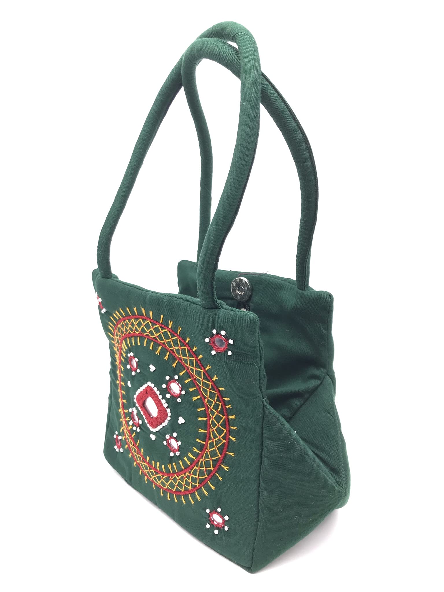 Small Handbag for Womens Banjara Traditional Mini Handle Bag Handmade Hand Purse Cotton (Size 9x6x4 Inch original Mirror work Thread Work Beads)-image-25