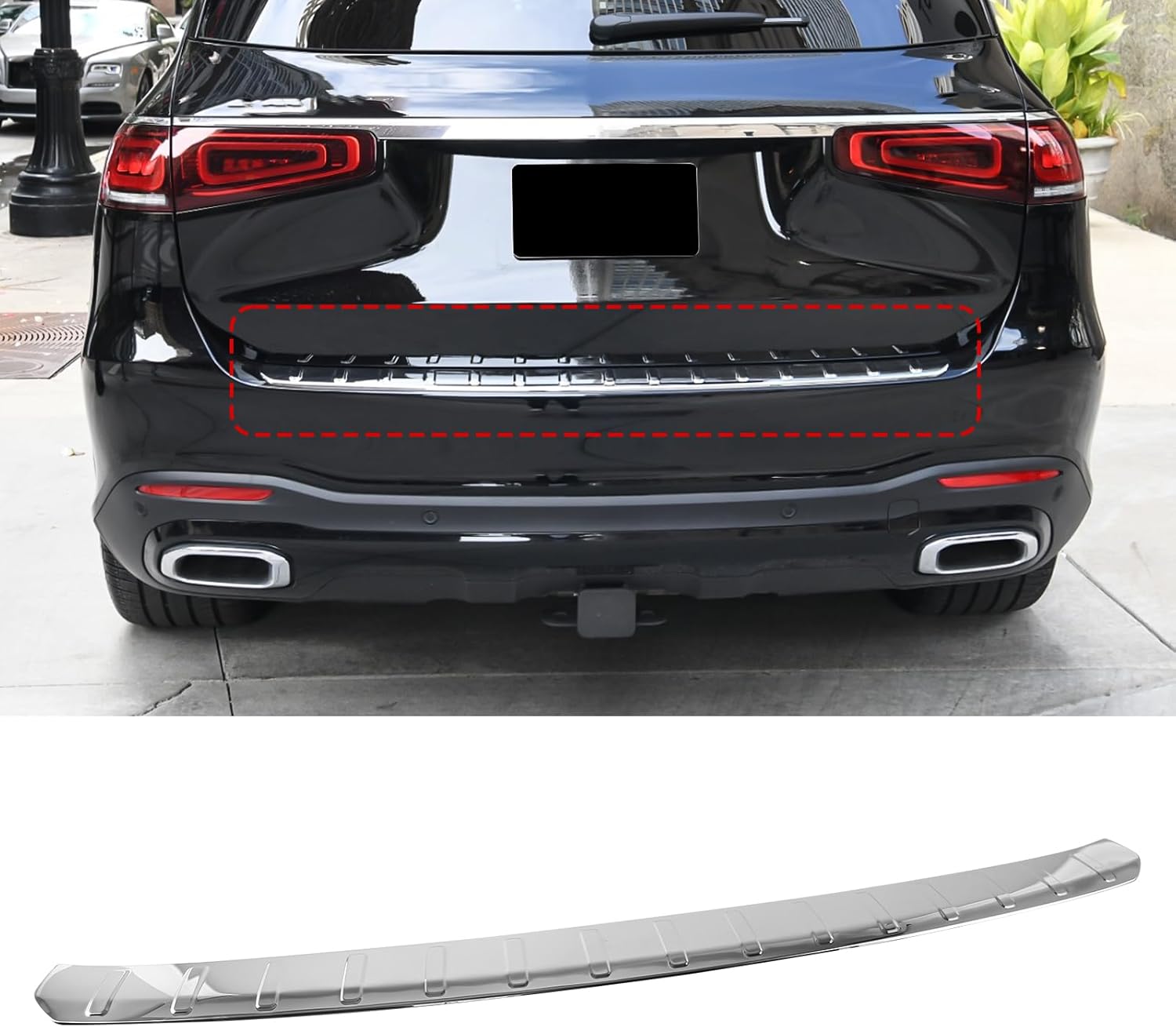 Rear Bumper Protector Compatible with Benz GLS 450 2020 2021 2022 2023 2024 2025 Rear Outside Bumper Sill Plate Guard Cover Trim Stainless Steel