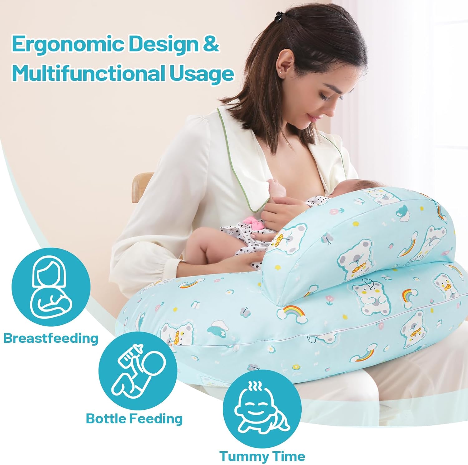 Nursing Pillow, Plus Size Ergonomic Design, Breastfeeding Pillows Support for Mom and Baby, Removable Cotton Cover, Machine Washable, Ice Blue，Pallet of Product - Image 2