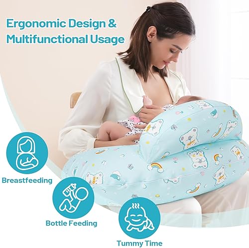 Miniatura 2 de Almohada de lactancia, diseño ergonómico de talla grande, almohadas de lactancia materna para mamá y bebé, funda de algodón extraíble, lavable a