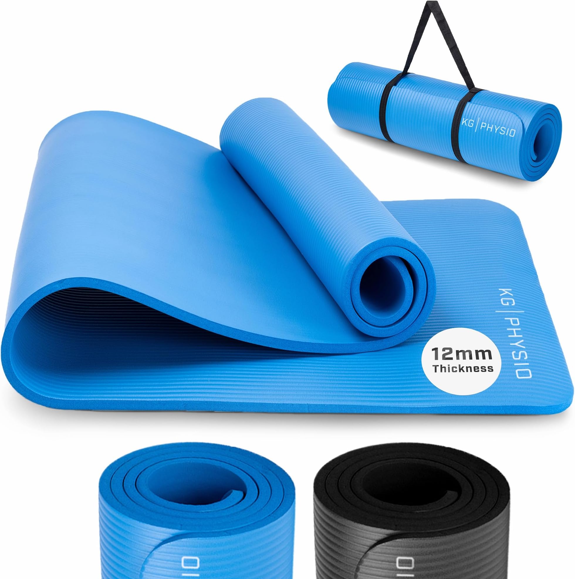 KG Physio Yoga Mat - Thick Yoga Mats for Women & Men, High-Density NBR Foam Excercise Mat, Non-Slip & Sweat-Resistant, Ideal for Pilates, Home Fitness and Home Workout - Strap Included
