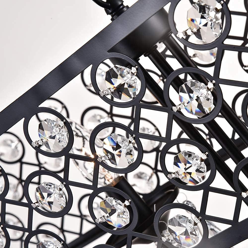 Maxax 4 Lights Rectangle Crystal Chandelier, Adjustable Raindrop Modern Pendant Lighting, Beaded Shade Ceiling Light Fixtures, E12 Base, for Dining Room, Kitchen Island, Living Room, Black
