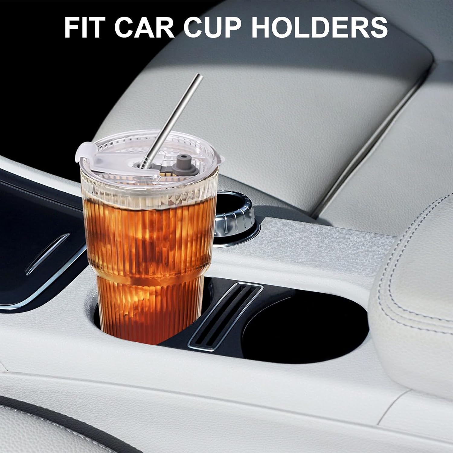 Iced Coffee Cups with Lids and Straws, 20 OZ Glass Tumbler with Straw and Lid, Clear Ribbed Glass Cups Reusable to Go Coffee Tumbler for Matcha, Smoothie, Cocktail,Latte, 4 Pcs - Image 6