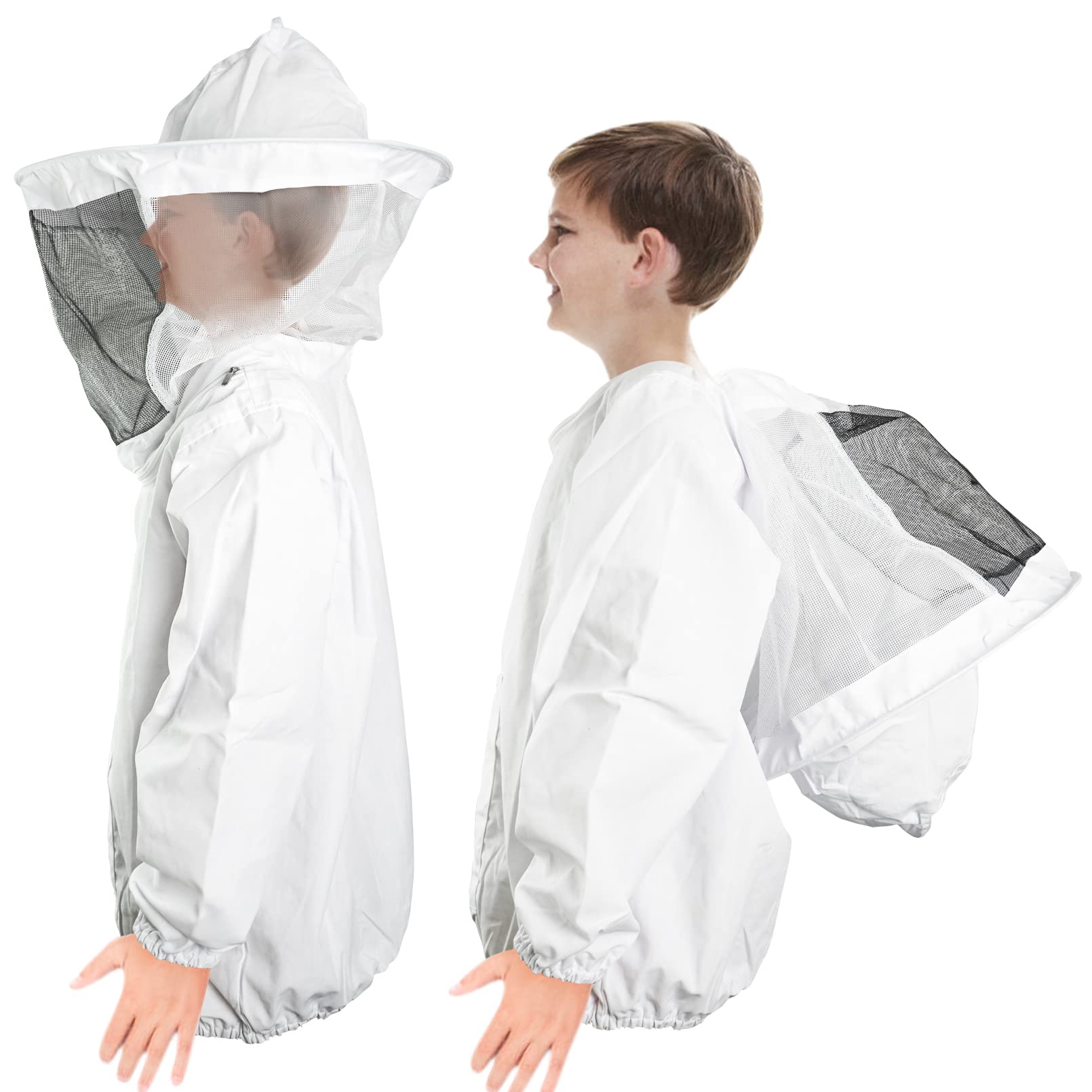 Luwint Giacca e guanti da apicoltura per bambini, velo ventilato, giacca protettiva da apicoltura con guanti in pelle di capra per apicoltura, per bambini (altezza 10,2 - 10,2 cm)