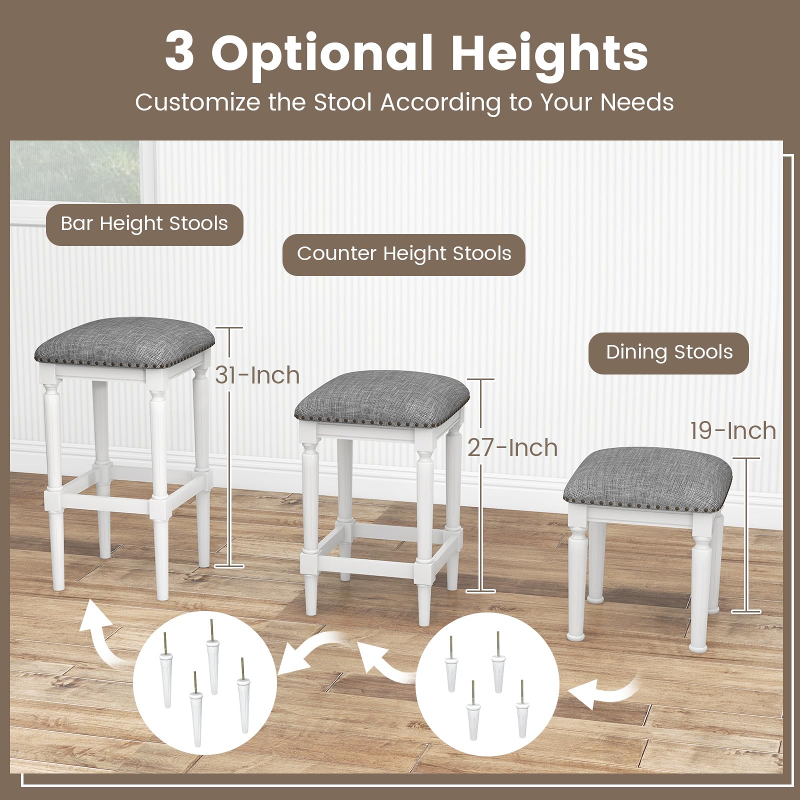 Giantex Bar Stools Set of 4, 3-Height Adjustable 19