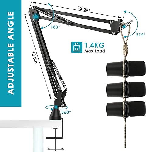 Vista 3 de MV7 MV7X MV7+ Brazo Boom - Brazo de micrófono con cubierta de espuma compatible con Shure MV7 y Shure MV7X y Shure MV7+ Micrófono con filtro Pop y 2