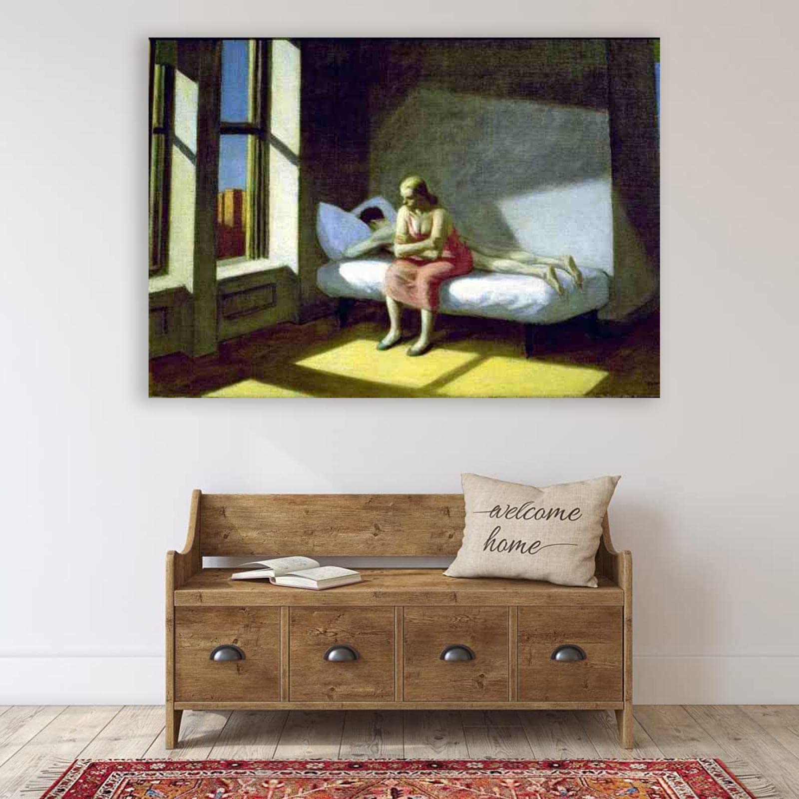 Edward Hopper-Summer in the City.Berühmte Bilder reproduktion.Leinwand-Wandkunstbilder für Wohnzimmer-Schlafzimmer-Dekoration.Holzgerahmt 90x144cm(35.4x56.7in) gerahmt