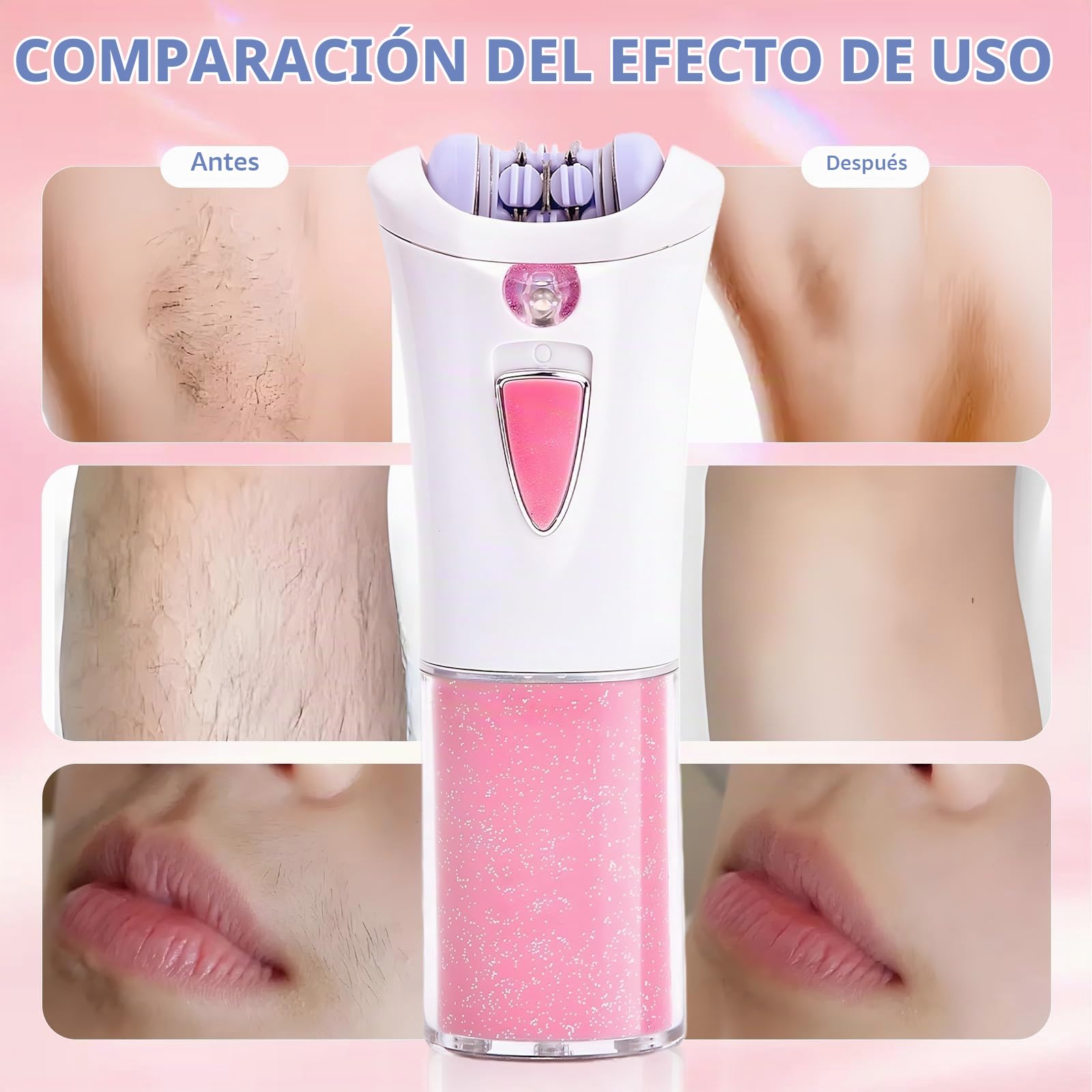 Depiladora Mujer Electrica,Depiladora Mujer Zona Intima,Depiladora Facial sin Cable,Depiladora Eléctrica con luz LED, para Bikini Zona Intima, Pierna, Brazo, Axila,Alimentado por Batería (No Incluido)