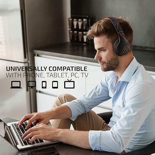 Miniatura 3 de PowerLocus Auriculares Bluetooth inalámbricos, audífonos sobre la oreja con micrófono, tiempo de reproducción de 50 horas, sonido estéreo de alta