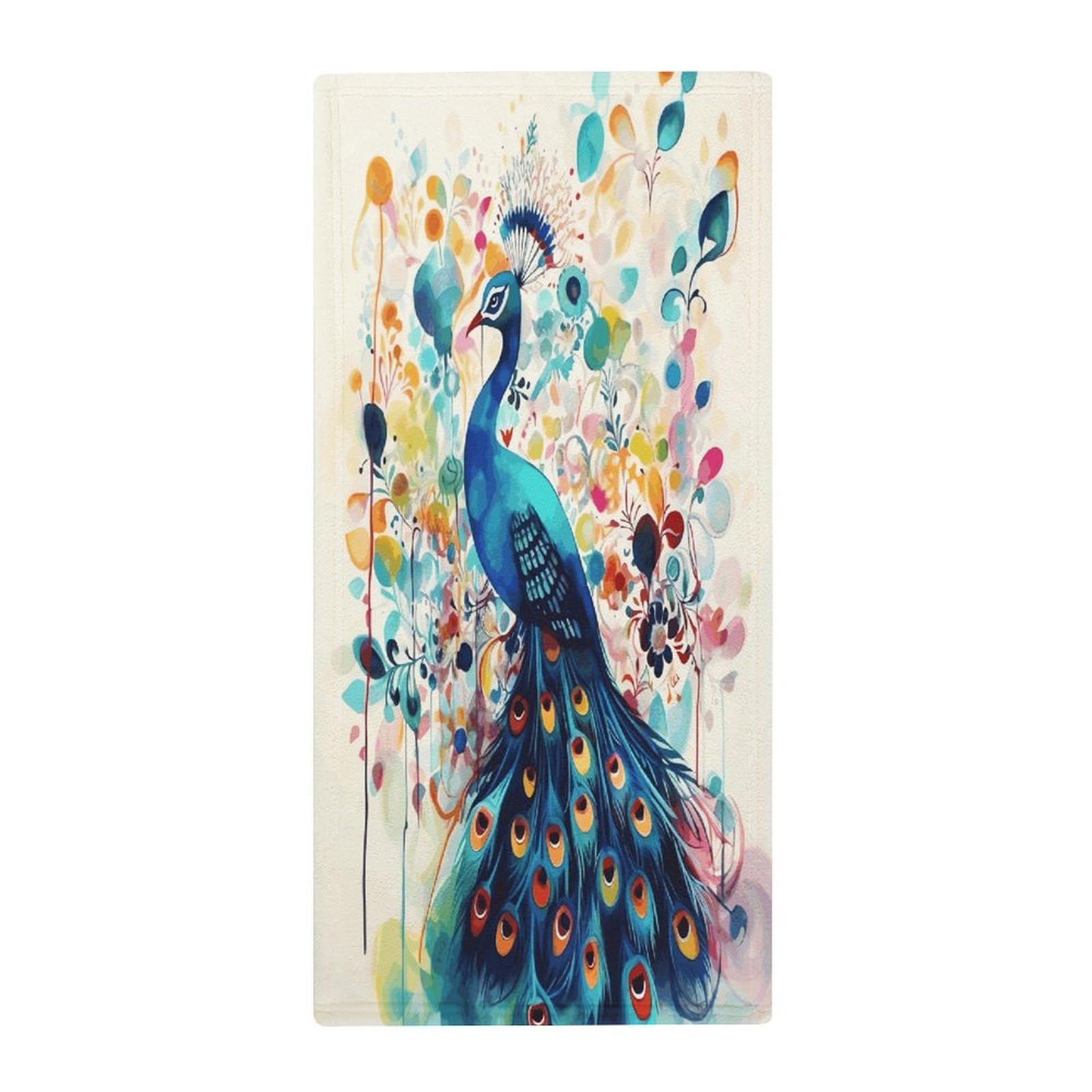 VstaDank Color Peacock Hand Towels Ultra Soft Printed Towels Classic Coral Velvet Kitchen Hand Towel Highly Absorbent Hotel Spa Towel Collection for Bathroom Workout 13.8 X 28.7 in