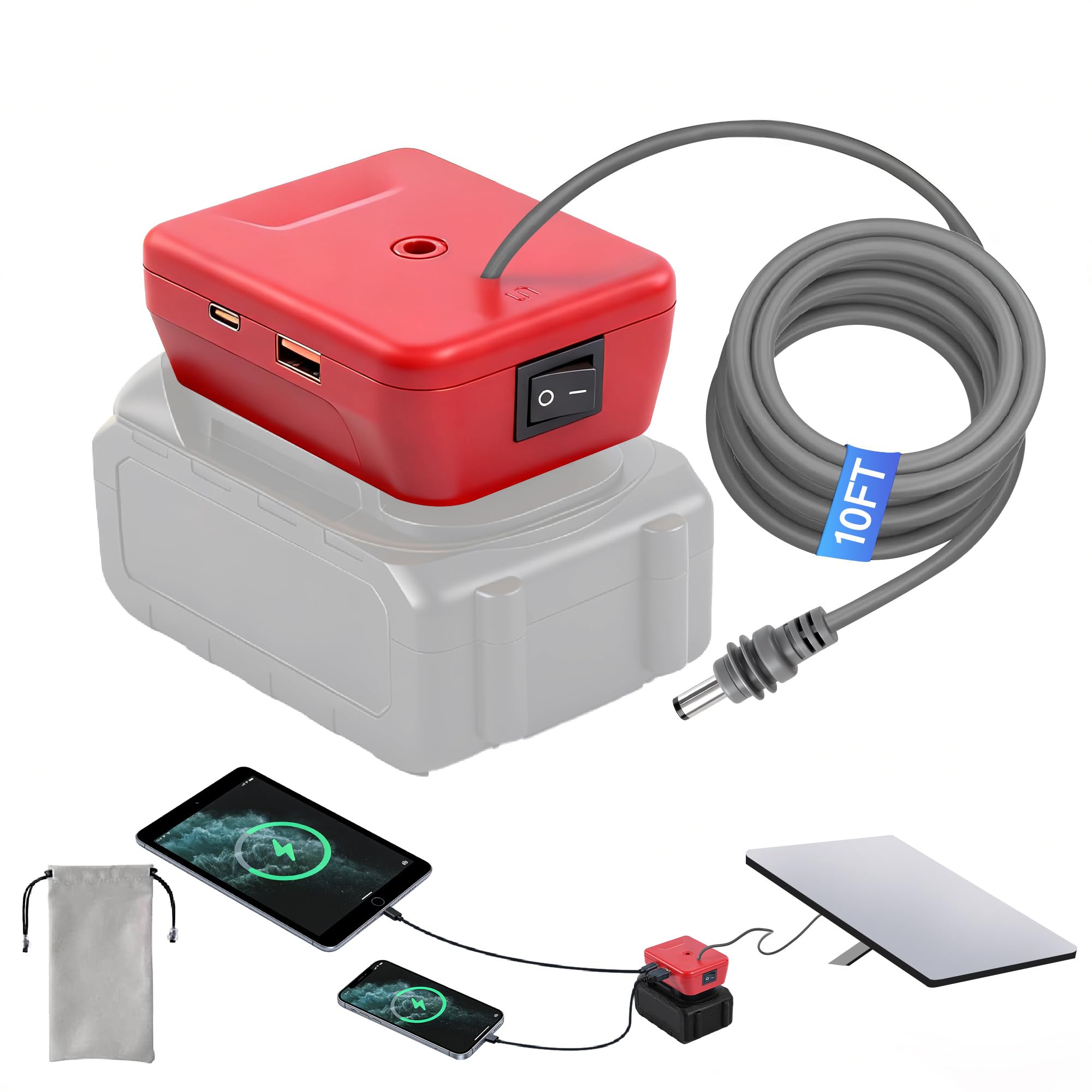 AUCARAUTO Portable Starlink Mini Battery Adapter Compatible with Milwuakee 18V Battery, Starlink Mini Power Cable Converter with 2 USB & Type-C Fast