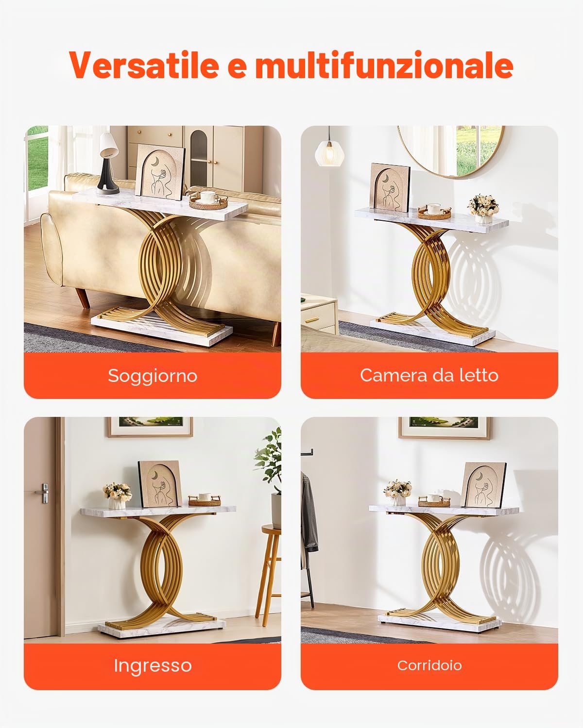 VEVOR Tavolo Stretto Dietro Divano, Tavolino da Ingresso Lungo a 1 Livello e Tavola da Corridoio Sottile, con Struttura in Metallo, per Ingresso, Corridoio, Soggiorno, 100 x 30 x 81 cm