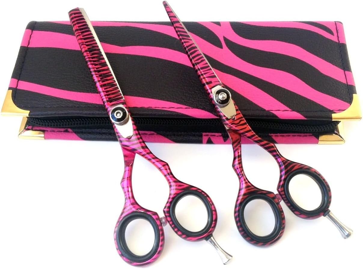 Professional Hairdressing Scissors Hair Cutting Barber Salon Shears 6.0" Styling Shears Scissors Set Japanese Stainless Steel Pink Zebra