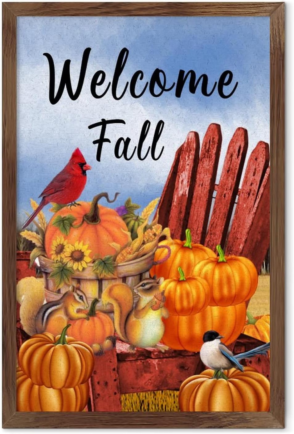 Amazon.com: Fall Wall Decor Pumpkin Red Bird Wooden Sign Welcome Fall ...
