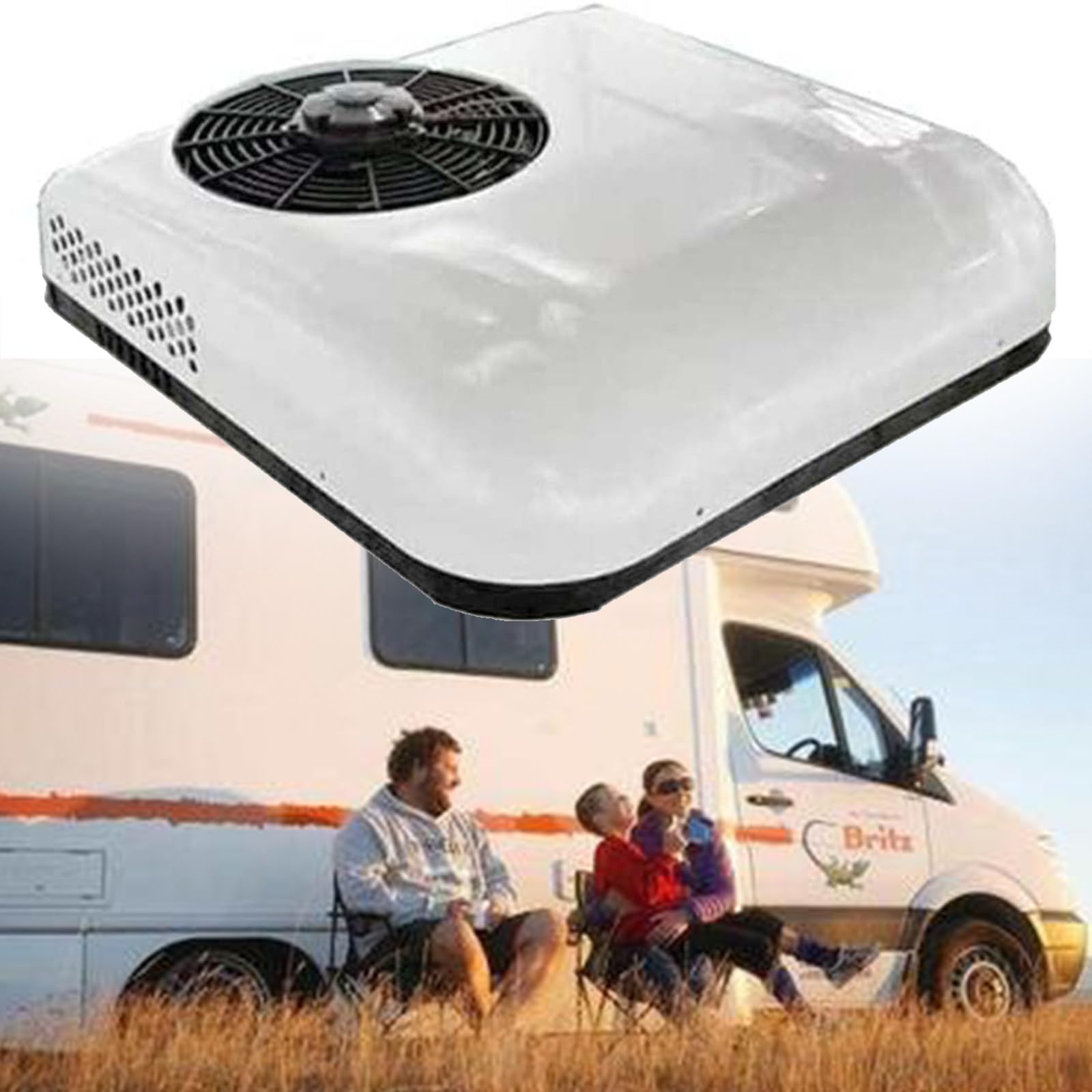 DC RV Climatiseur 2 en 1 Toit avec Refroidissement et Chauffage, Climatiseur Stationnement électrique Camping-Car Système Climatisation pour Voiture RV Camion Camper, White-12V