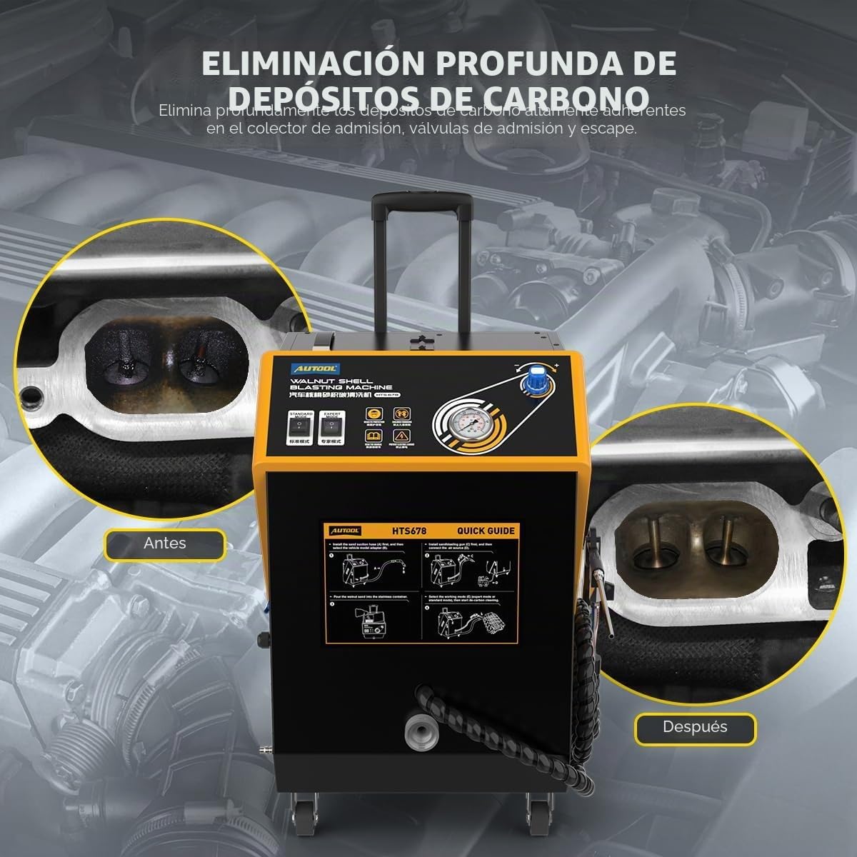 AUTOOL Máquina de Chorro de Arena, Motor automotriz Válvula de tubería de admisión Máquina Limpia Sistema Valvetronic Nuez