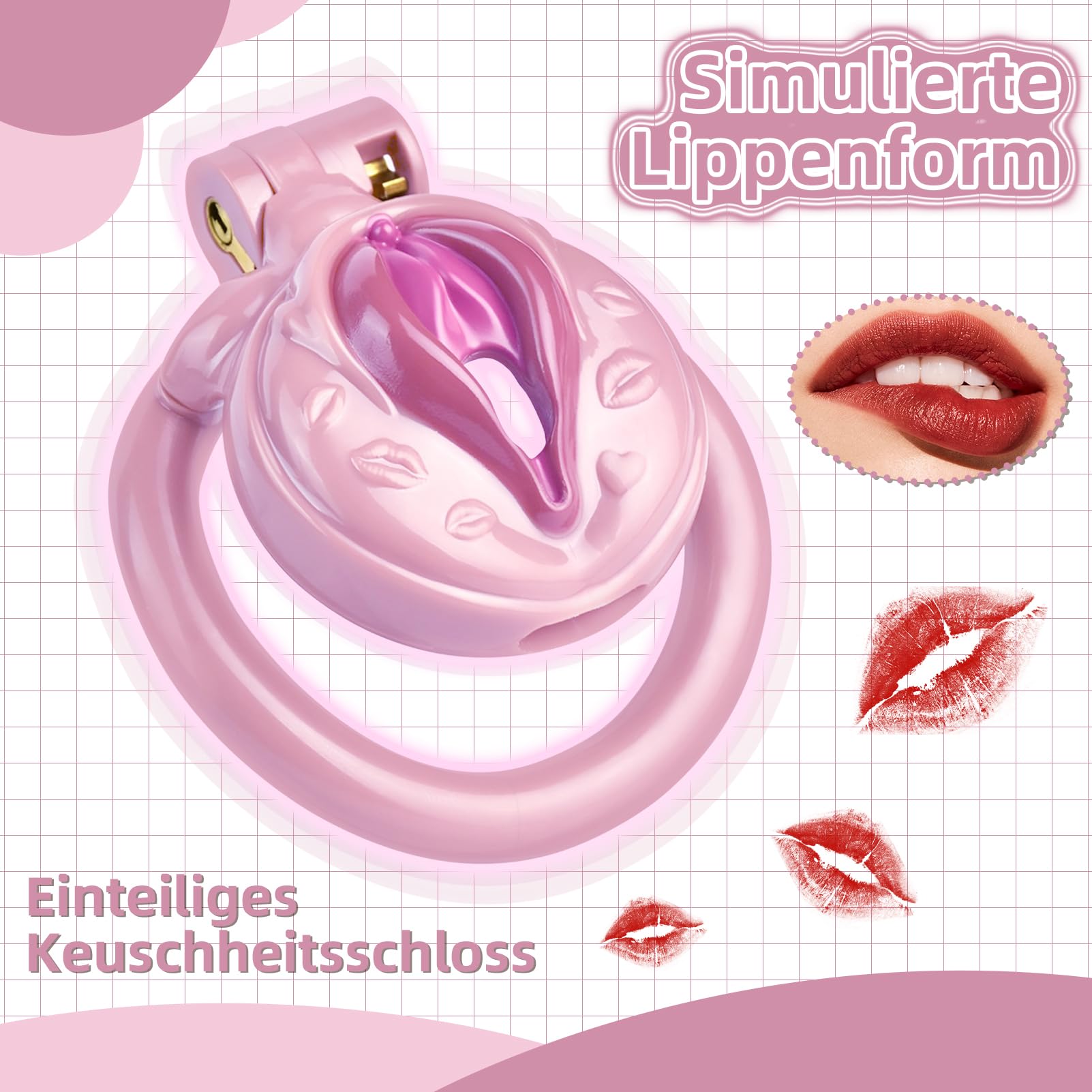 SeLgurFos Cage de Chasteté Sissy Fetish Sex Toy avec 4 Anneaux et 2 Clés Petite Ceinture de Chasteté en Résine pour Hommes SM Cock Bondage Set (Rose)
