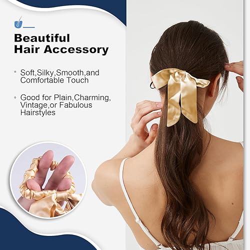 Miniatura 3 de 1 coletero de seda con lazo para el cabello, 100% pura morera 22 Momme, soporte elástico para cola de caballo, elegante banda suave para el cuidado