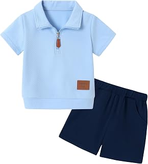 ZOEREA Toddler Baby Boy Clothes Summer Outfits Short 2 Piece Set 1-5T | Elastic Waist Shorts With Pockets, Quarter Zip Polo Neck, Leather Label, Polyester Blend, Soft and Comfortable
