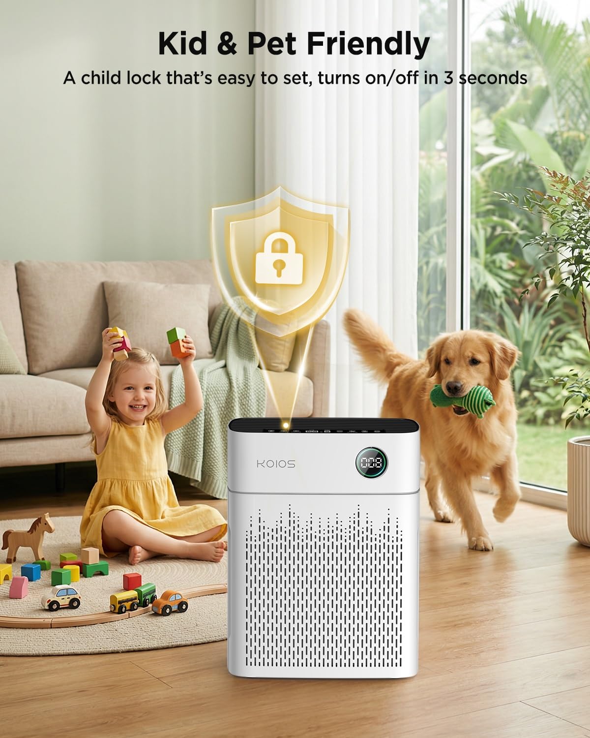 Purificadores de aire para el hogar, habitación grande de hasta 2500 pies cuadrados, purificador de aire KOIOS H13 HEPA con filtro lavable, PM2.5 AQI, modo de sueño de 22 dB, limpiador de aire para