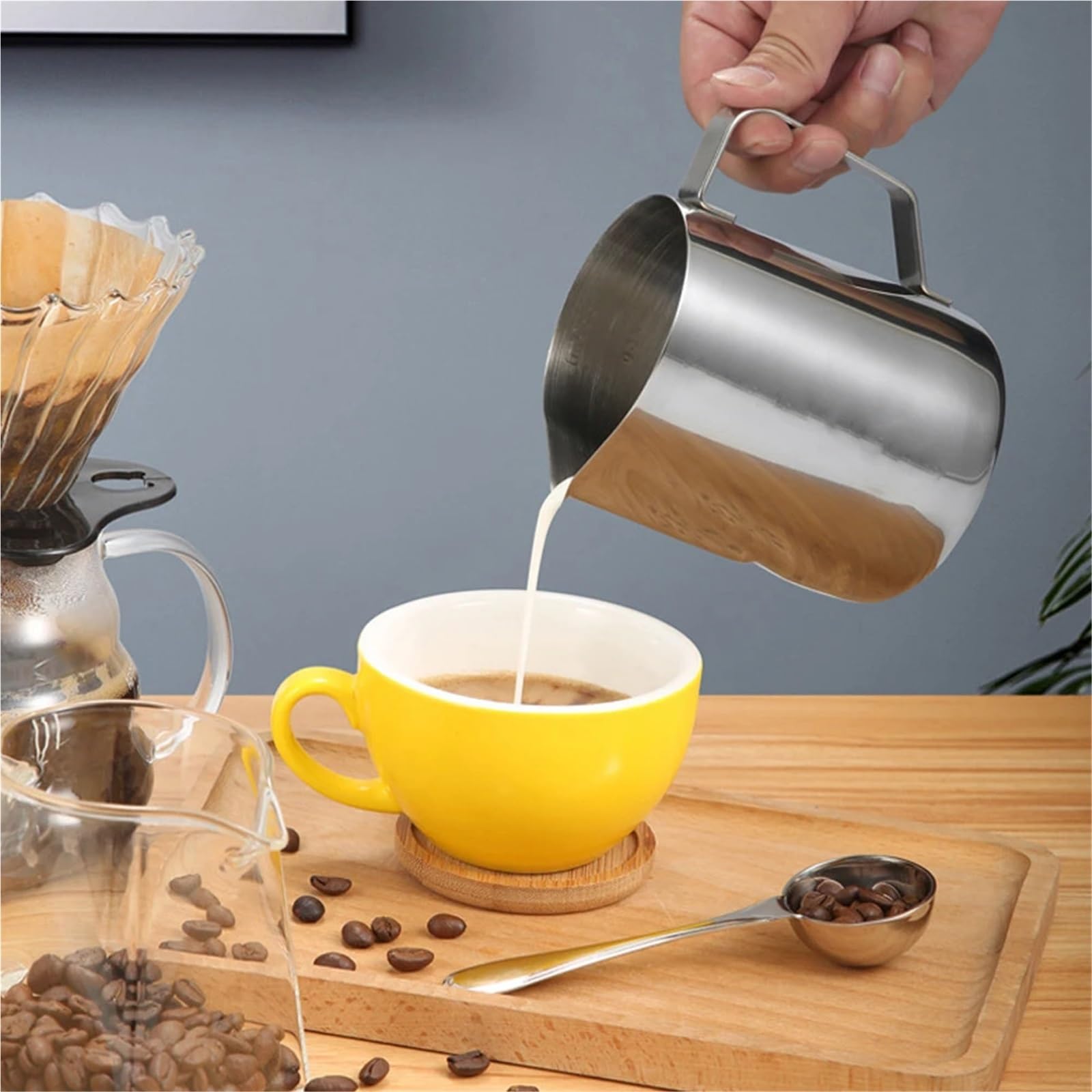 Edelstahl-Milchkännchen, 304 Edelstahl-Kaffeemilchaufschäumkännchen, 100 150 250 350 600 1000 ml(350ML)
