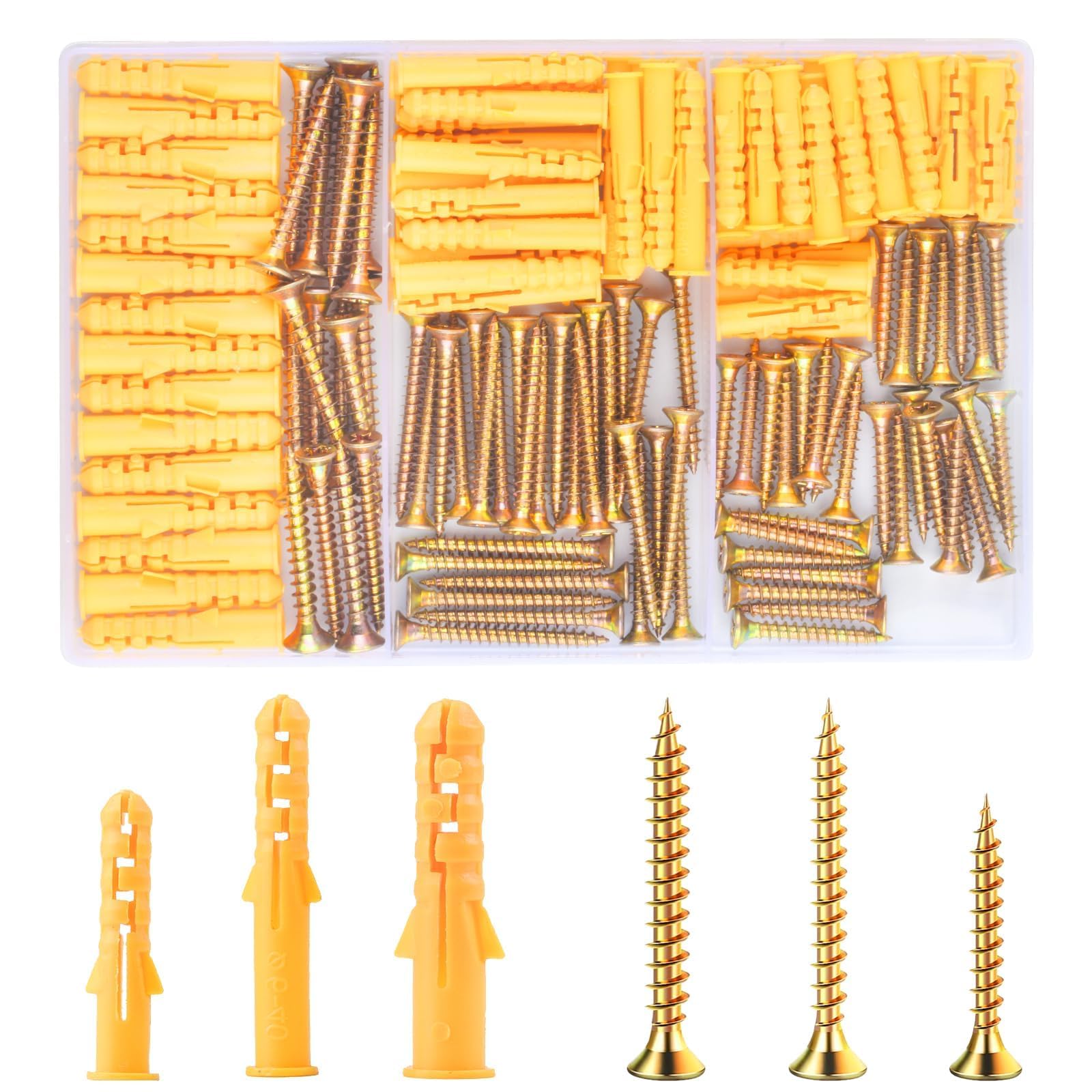 HuangXinyu 180 Pcs M6 M8 Wall Plugs and Screws(90 x Masonry Bolts, 90 x Expansion Anchor), for Brick Concrete Drywall Self Tapping Screws and Wall Plugs Set