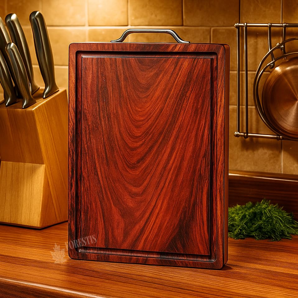 Image of Single Piece Food Safe Sheesham Wood Chopping Board| 100% Polish & Dye Free| Wooden Cutting Block for Kitchen| Juice Groove| Reversible| Big Size (15x10 Inches) (Rosewood Large)