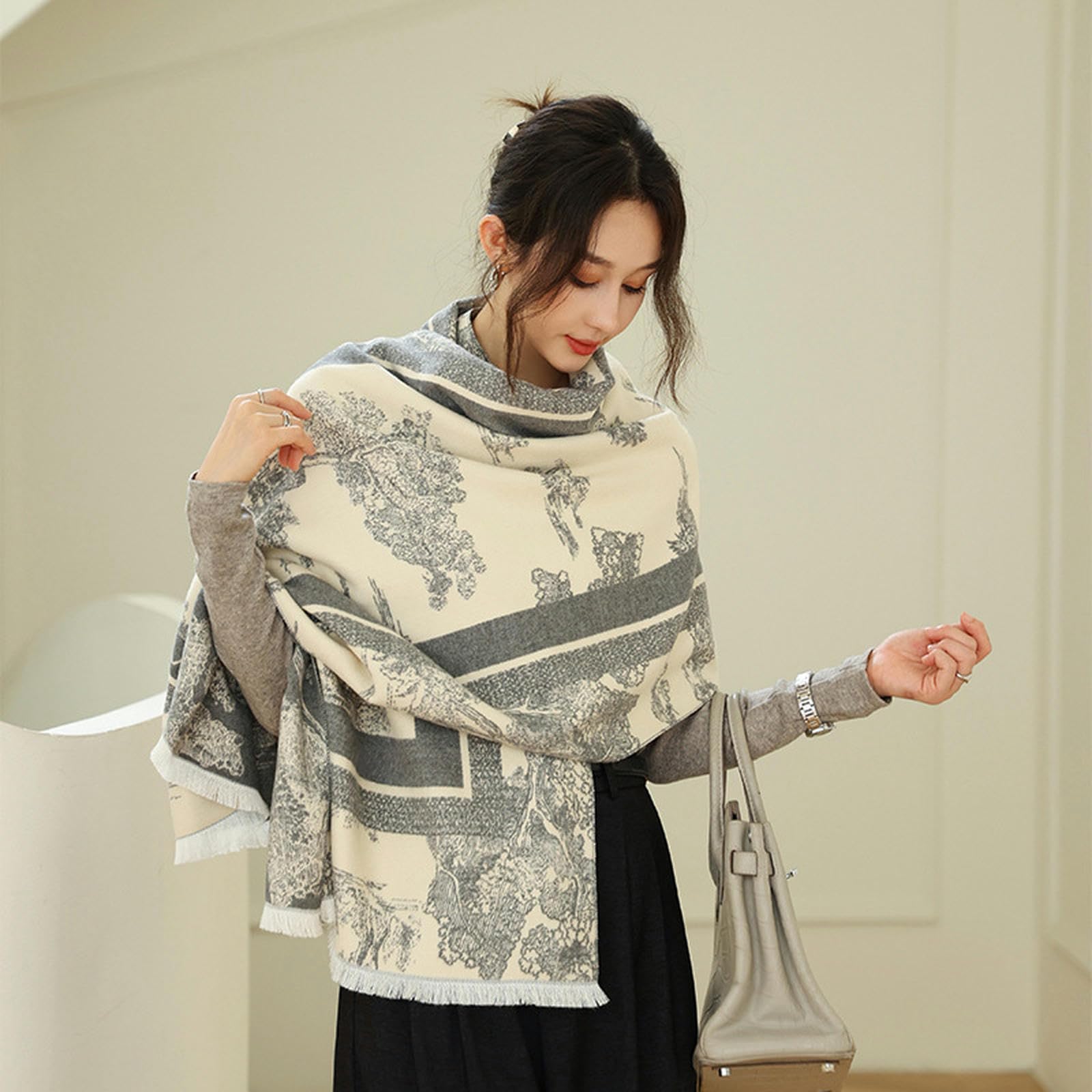 Sciarpa Donna Sciarpa da Donna in Cashmere Imitazione Ispessita E Allungata per Mantenere Il da Collo in Lana con Scialle Abbigliamento Esterno Regalo da Donna-Grigio