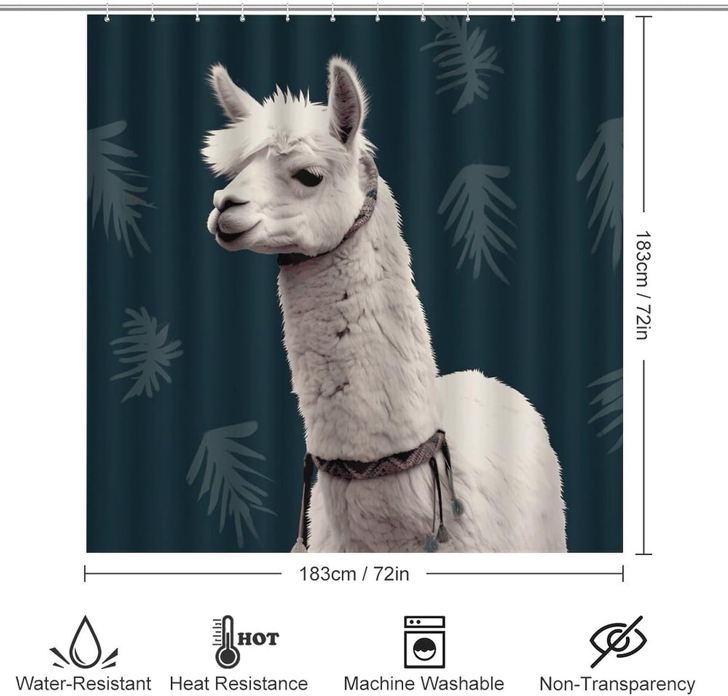 Alpaca Llama Shower Curtains Set 4 Piece with Non-Slip Rugs, Toilet Lid Cover and Bath Mat Soft Bathroom Carpet Waterproof Bathroom Curtain with 12 Hooks for Bathroom Decor