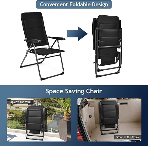 Miniatura 6 de S AFSTAR Sillas plegables para patio, juego de 2 sillas portátiles con reposabrazos y respaldos ajustables para césped, piscina, balcón (2)