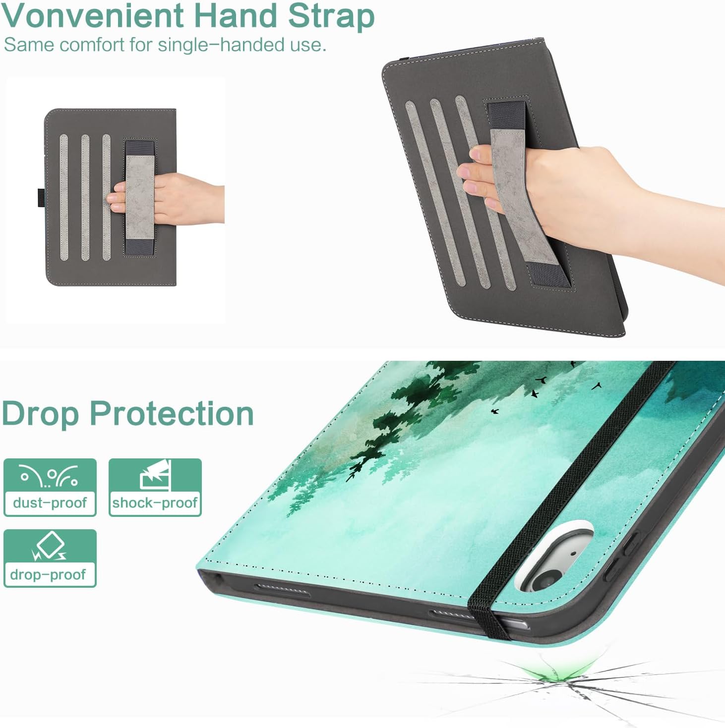 Lokigo Case for iPad (A16) 11th Generation 11 Inch 2025, for iPad 10th Generation 10.9 Inch 2022, Build with Pencil Holder/Hand Strap/Pocket, Shockproof 11th/10th Gen Stand Cover, Green Forest