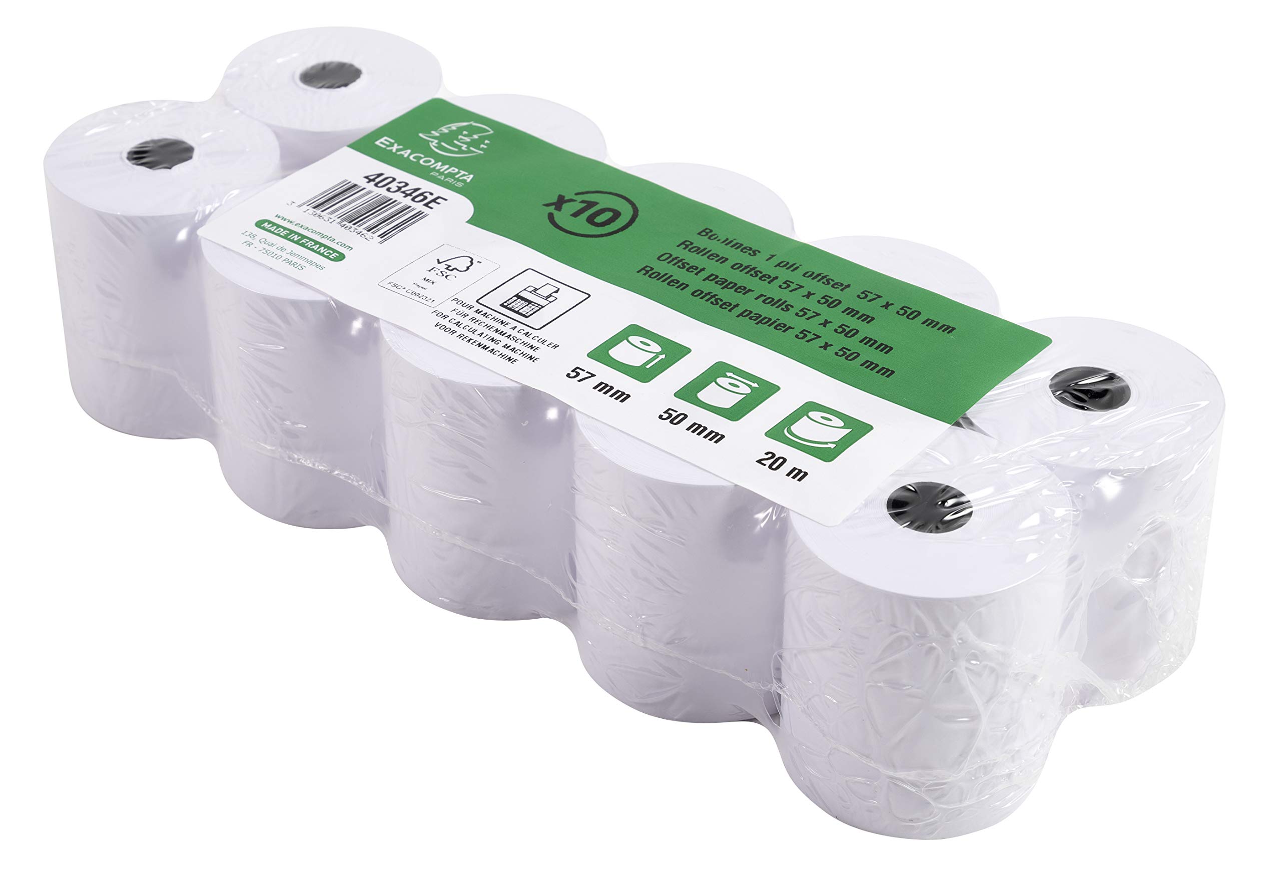 Bobines pour machines a calculer 57x50x12x25 - 1 pli offset blanc 64 g/m
