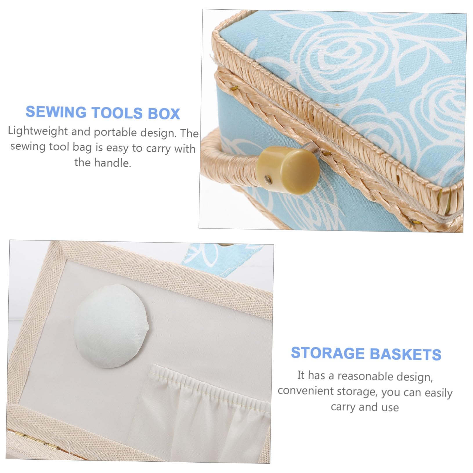 Caja de Costura de Poliéster Azul, Portátil Gran Capacidad para Guardar Hilos y Accesorios en Salón o Dormitorio