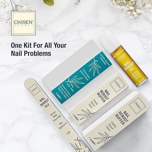 Miniatura 3 de Onsen Secret Japanese Nail Reboot - Kit de aceite para cutículas  Kit de pulidor y brillo con lima profesional, bloque de amortiguación de 3 vías y