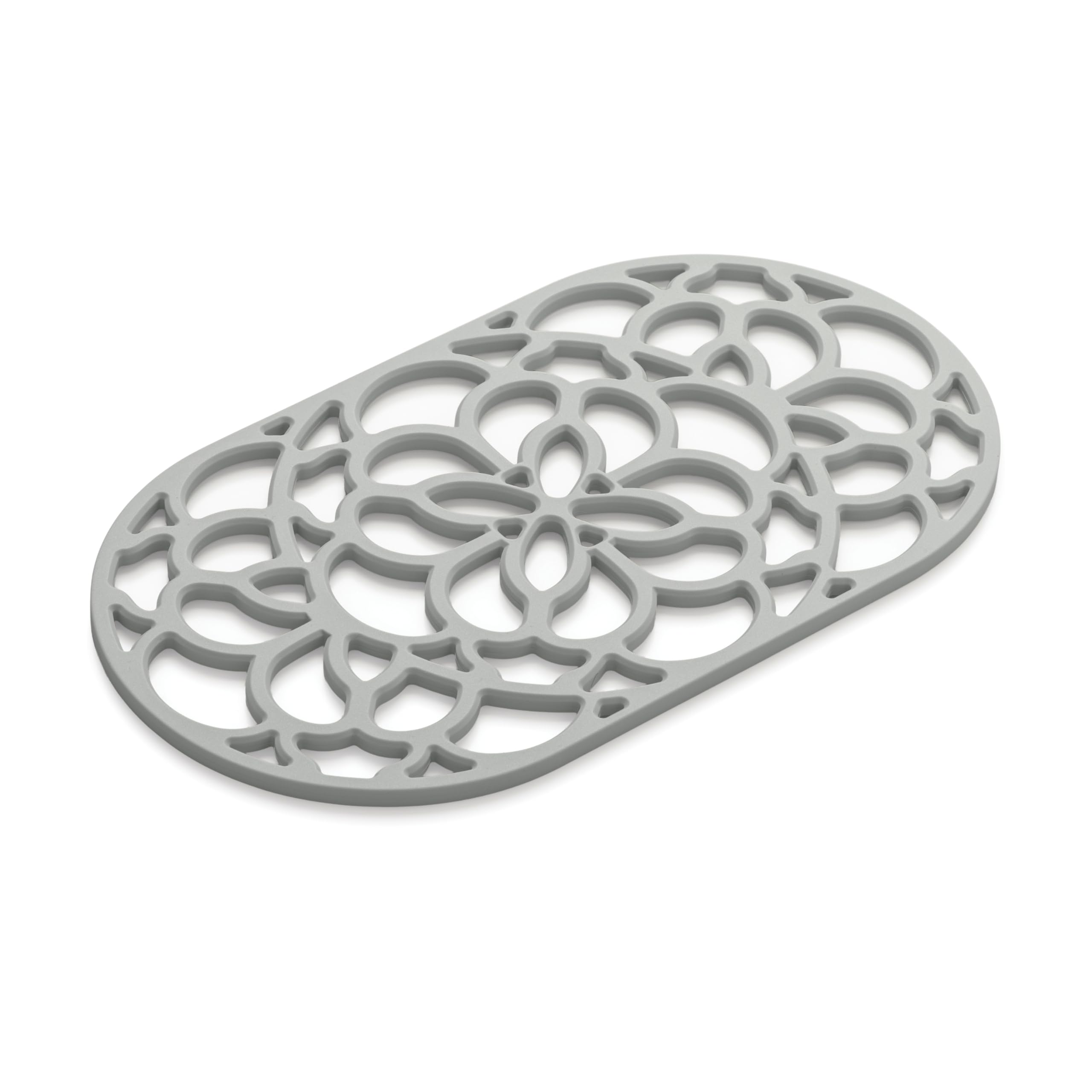 Zeal Large Silicone Trivet Mat Kitchen Worktop Protector for Hot Pots & Pans (32 x 18 cm) – Heat Resistant Non-Slip Oval Trivet (French Grey)