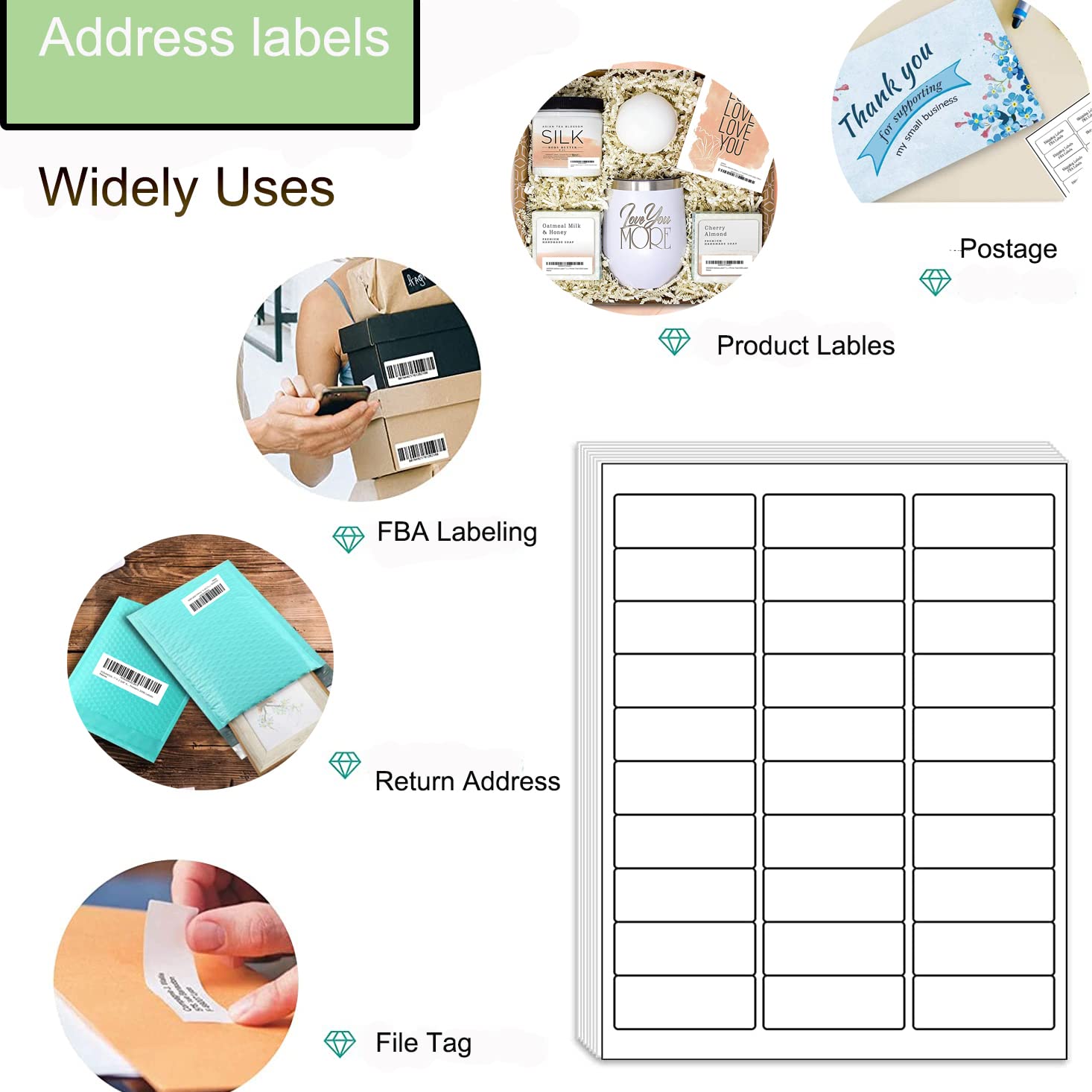 3000 Permanent Shipping Labels - 1x2-5/8 Address Stickers For Laser & Inkjet Printers