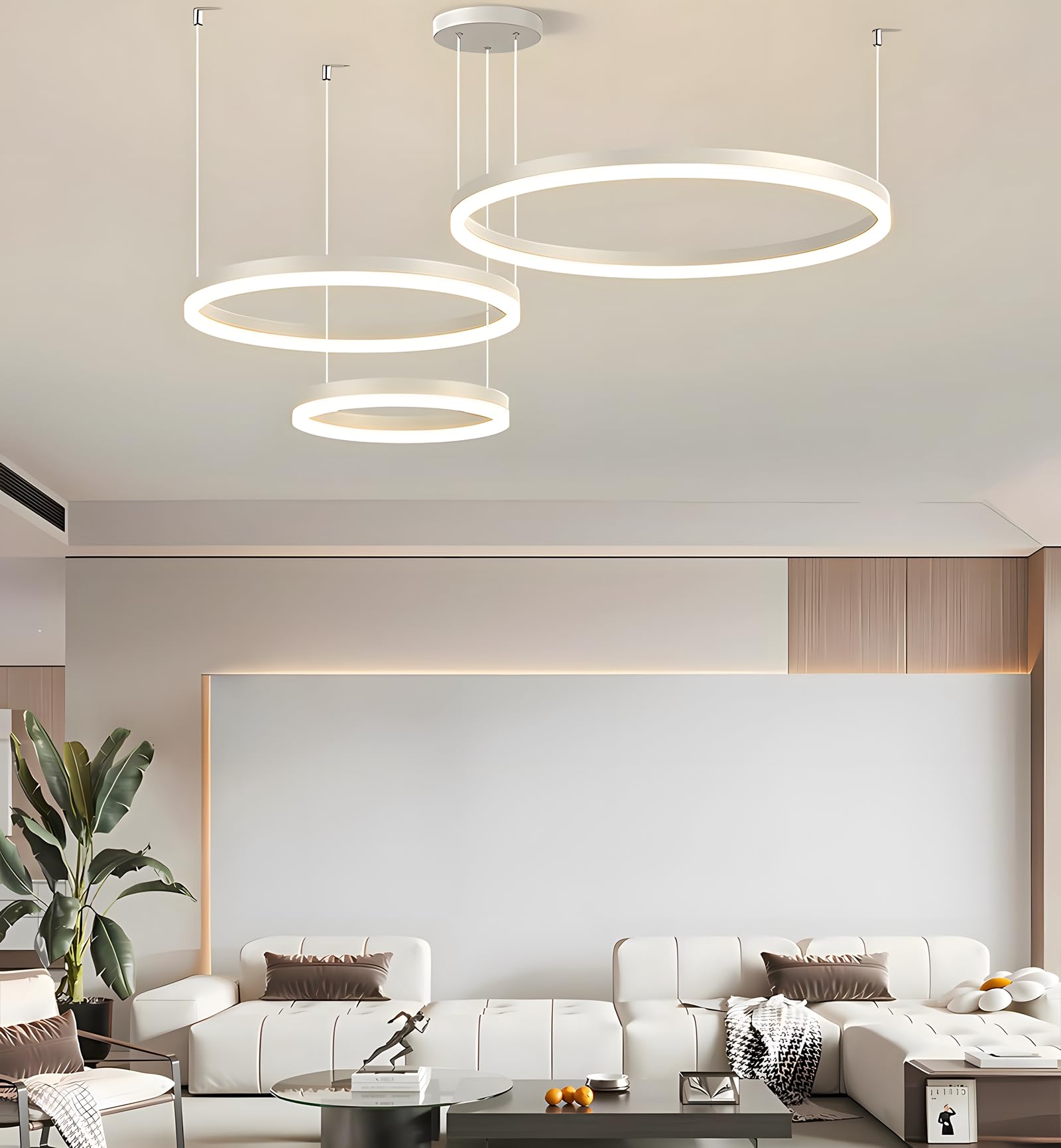 Lámpara LED Metal | 3 Círculos 40+60+80cm | 90W Lámpara Colgante Techo Anillos, Control Remoto Regulable 3000-6000 K, Lámpara Colgante Pantalla Acrílica Sala Dormitorio Vestíbulo【Blanco】