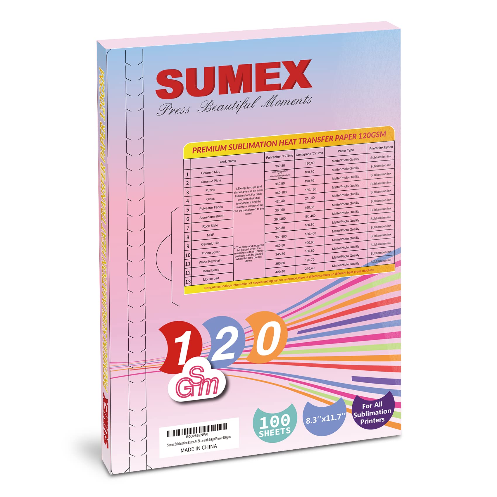 Sumex Sublimation Paper 120gsm A4 Size 210×297mm 100 Sheets Heat Transfer Paper Compatible with All Inkjet Printer - Image 2