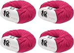 Fils de coton,100% Fil de tricotage doux en coton [pour la main DIY Coussin de sac au crochet de tricot Projets Home Decor], -4 Échevins/4×218yards/4×4,54oz/Rose Rouge