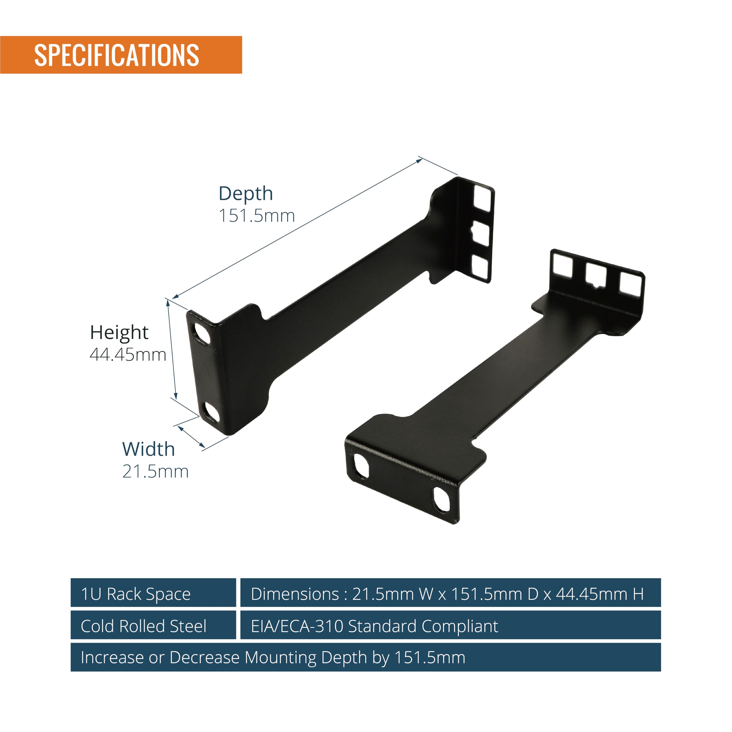 Tecmojo 1HE przedłużacz głębokości do szaf serwerowych 151,5 mm – adapter do montażu w szafie – zestaw adapterów do montażu w szafie – rozszerzenie stelaża sieciowego, kolor czarny