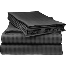 LaxLinen 1000TC Super Quality Bedding Sets 100% Egyptian Cotton 4PC Bed Sheet Set 15" Inch Extra Deep Pocket Twin Extra Long Bed Size, Black Stripe