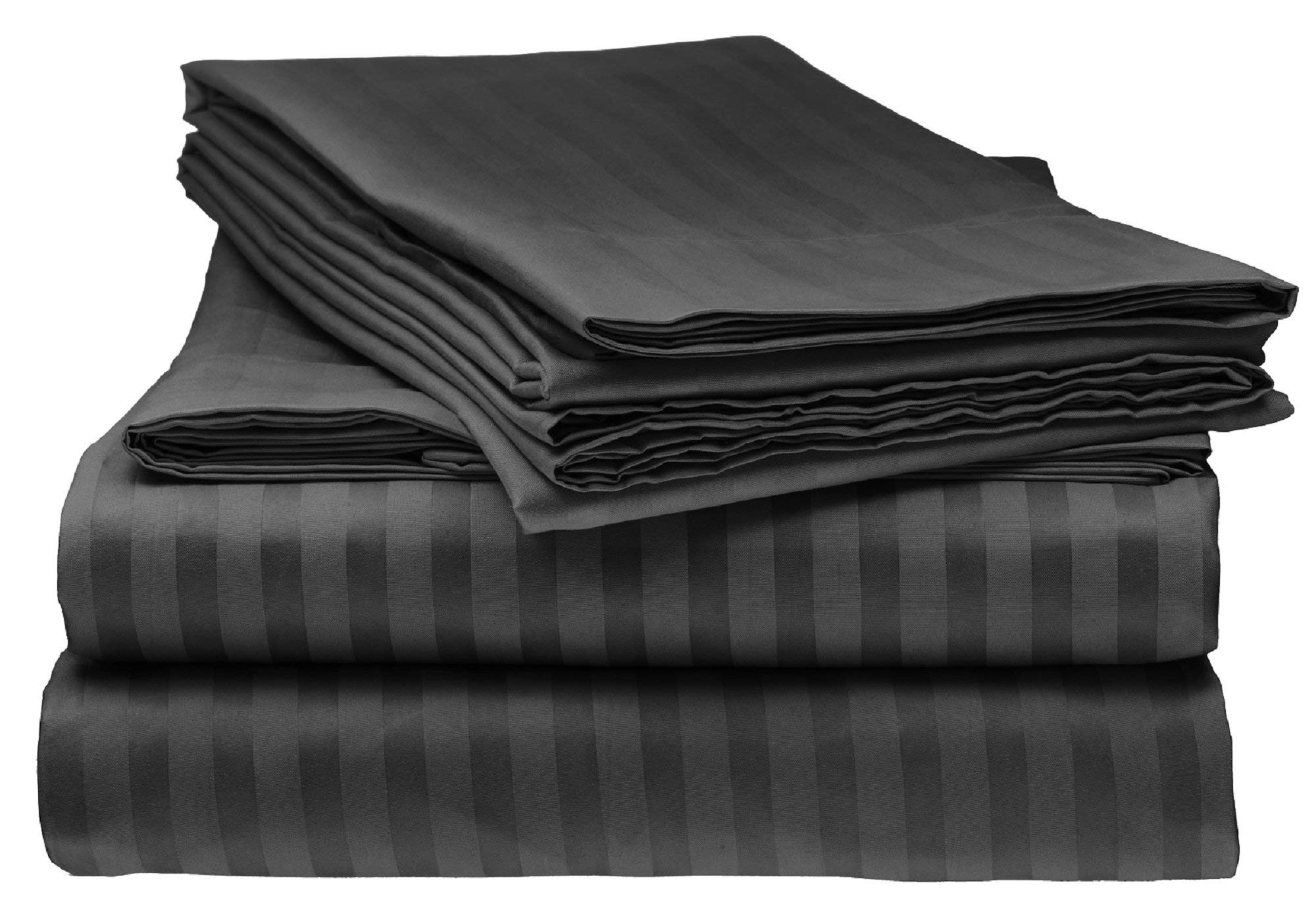 LUXURIOUS BEDDING Single Size Stripes Sheet Set - 4 Piece - Long Staple Egyptian Cotton 800 Thread Count Sateen Weave 38 Cm Deep Soft Wrinkle & Fade Resistant - Black