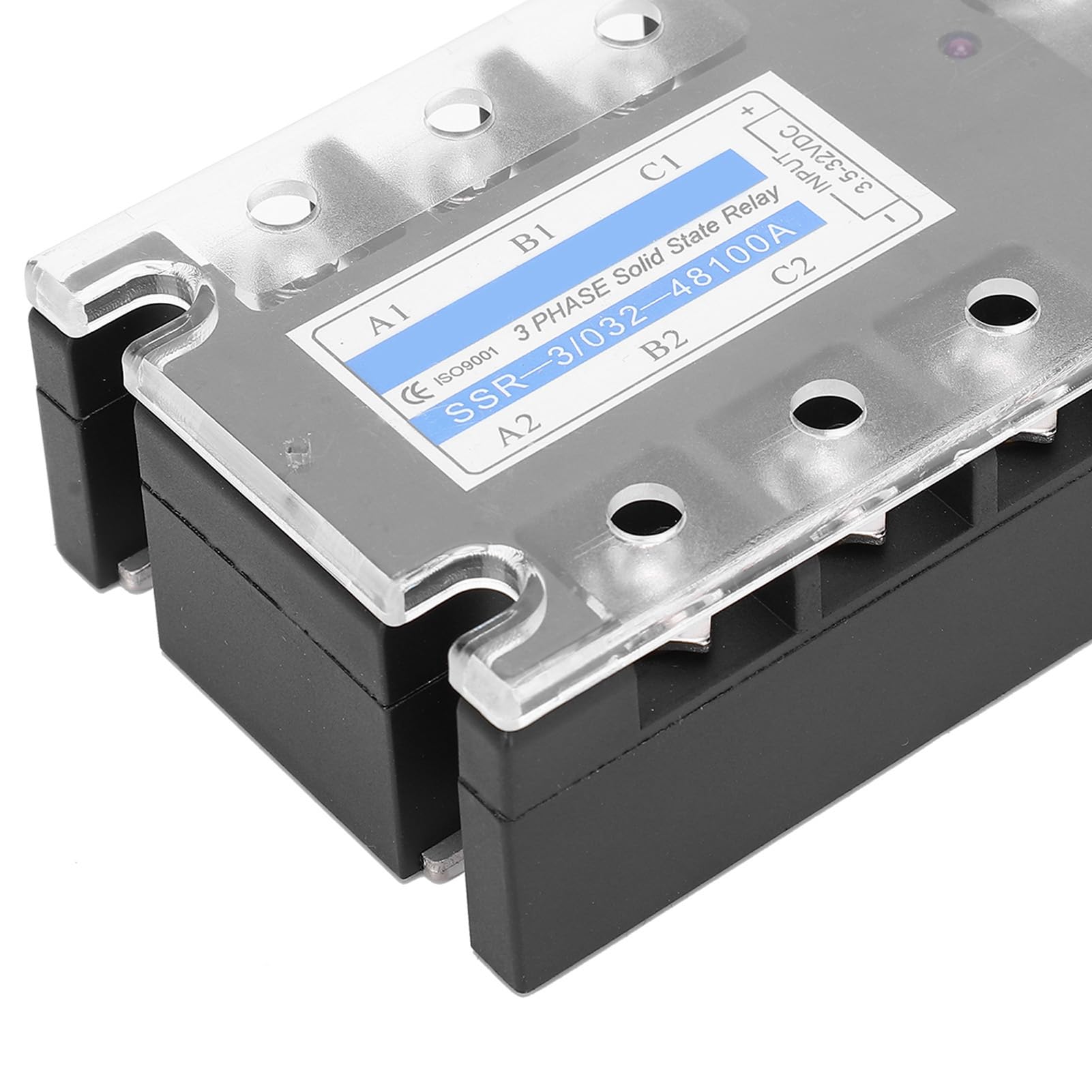 Relais statique triphasé SSR 3 D48100 100 A DC contrôle sortie AC 480 V avec indicateur LED coque ignifuge et couvercle de protection pour machines industrielles robustes