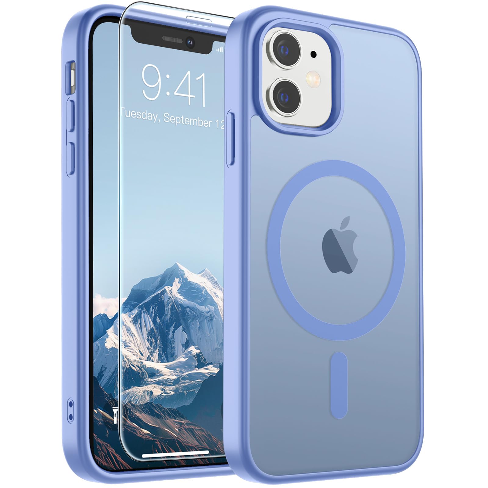 SUPFINE Magnetic for iPhone 11 Phone Case Blue Purple | With Screen Protector, Translucent Matte, Compatible with MagSafe, Military Grade Drop Proof, Rugged Shockproof Protective