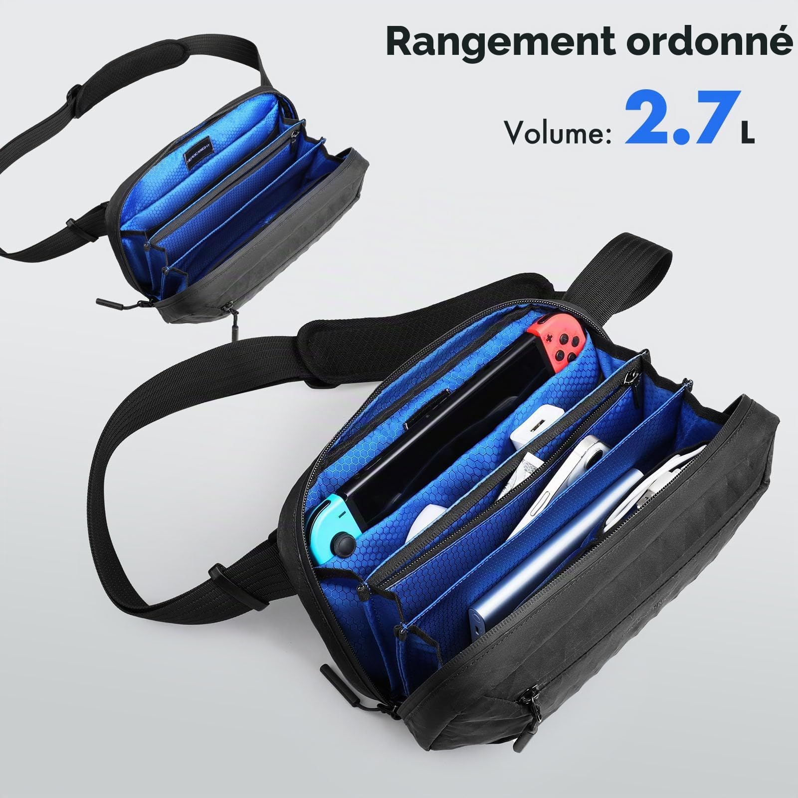 hk Sacoche Bandoulière Homme Femme Sac Poitrine avec Bandoulière Amovible | Sac Bandoulière Léger 2,5L Imperméable, Sling Bag Crossbody pour Voyage, Quotidien, Randonnée et Vélo