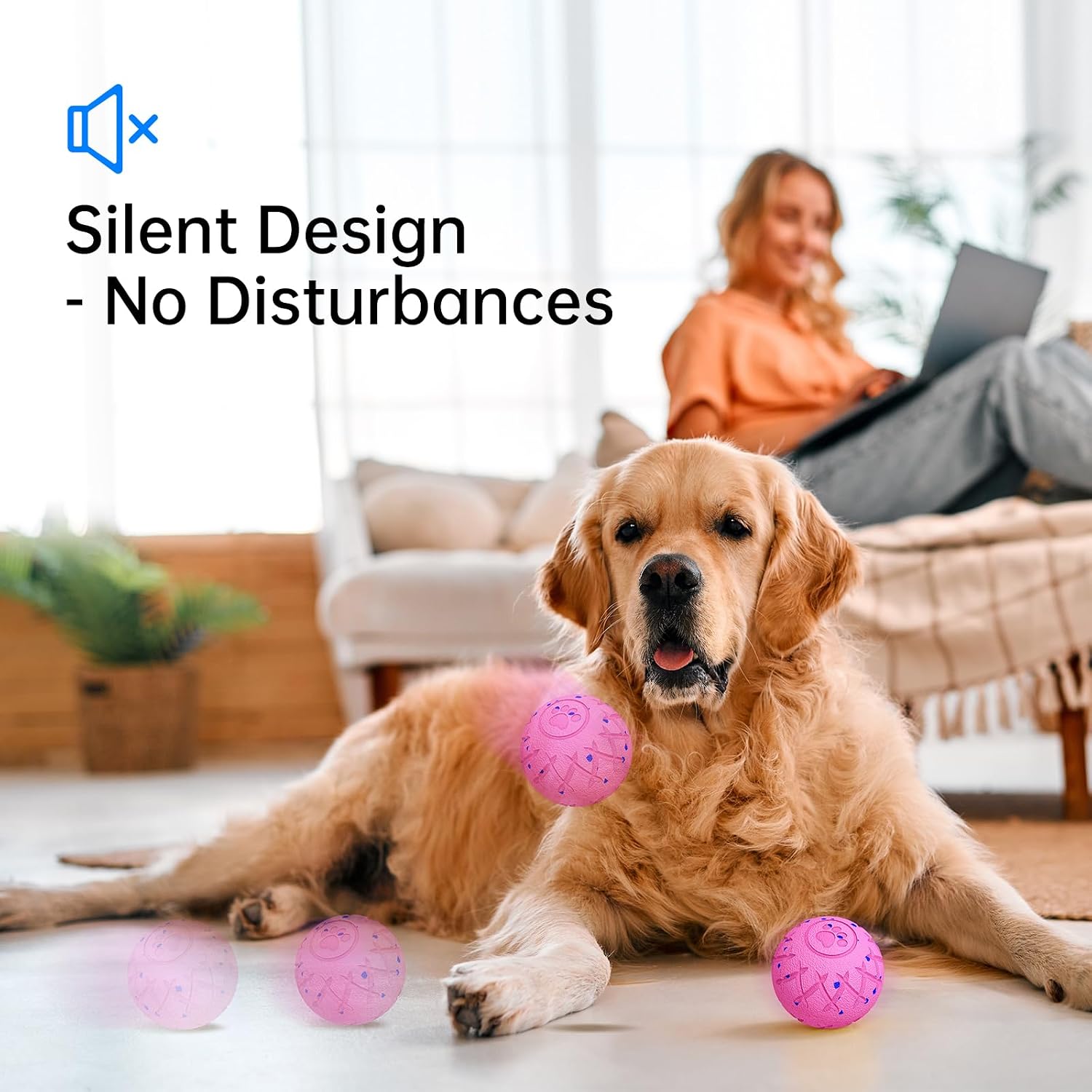 Interactive Dog Toys, Automatic Moving & Bouncing Ball for Small Medium Large Dogs, Durable E-TPU Material, Rotating Motion Pet Toy for Anxiety Relief, Birthday Gifts for Dogs (Pink, Large)